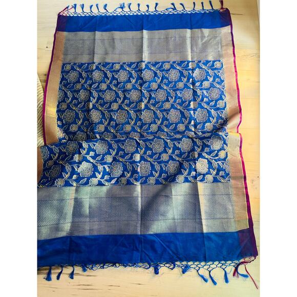 Duppotta Silk Scarf Blue /Purple tassel Trim Ethnic Accessories Wraps Formals - Picture 7 of 10